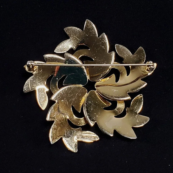 VTG Monet Brooch Pin Flower Pinwheel Star Leaf Gold Tone Signed 2.5" Space Age - Picture 4 of 6
